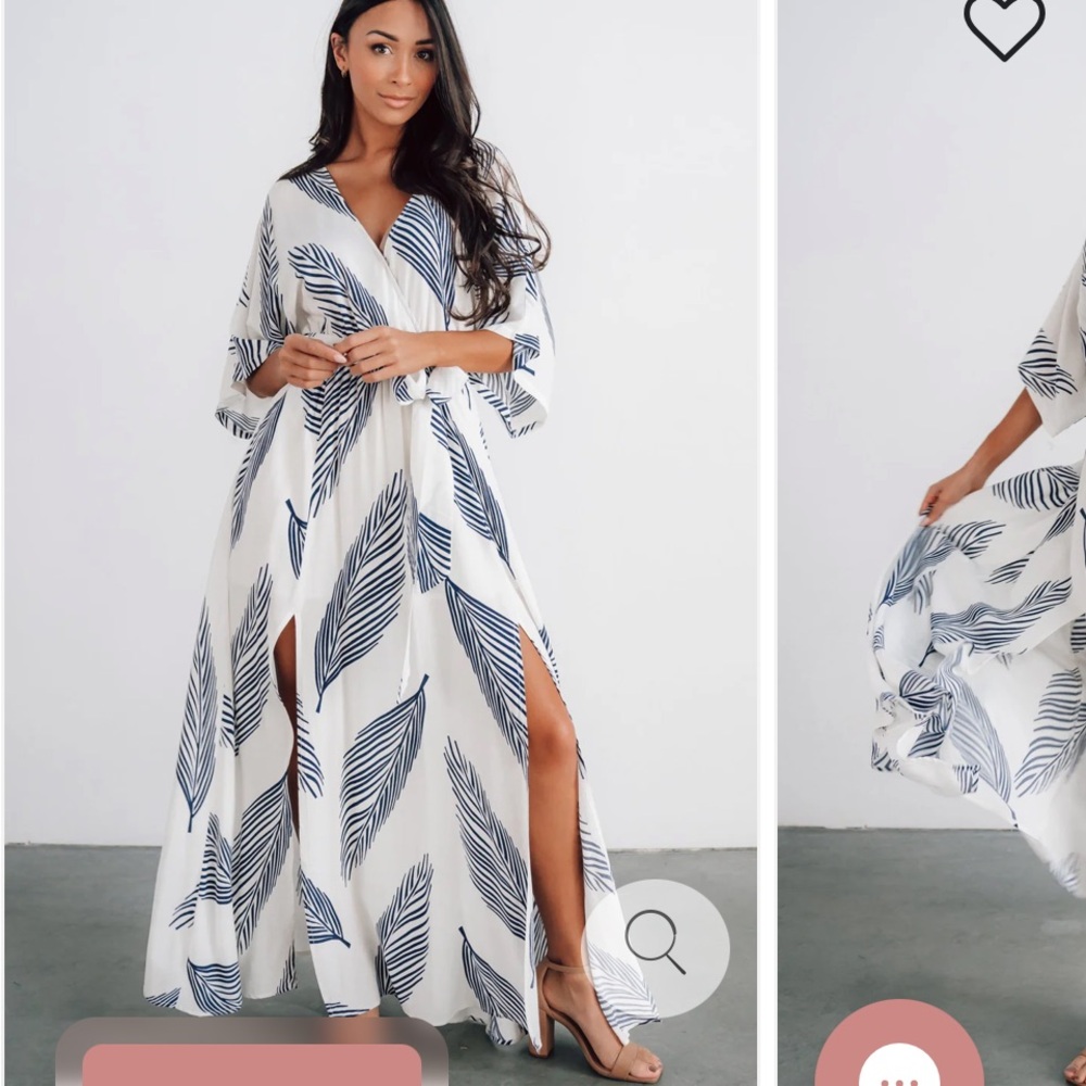 Baltic Born White and Blue Leaf Maxi Dress